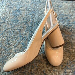Stuart Weitzman Coretta "Cashew Gloss" Slingbacks
